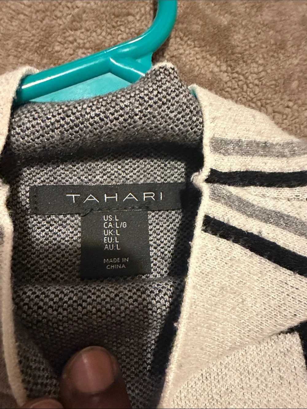 Tahari Cream Crewneck Sweater with Black Windowpane